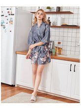 Load image into Gallery viewer, Silk Crane Pajama Girl Summer Mid Sleeve Bride Morning Robe Big Yard Home Robe Bathrobe color34