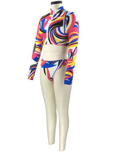 Load image into Gallery viewer, Conservative Printed Bikini Women&#39;s Split Long Sleeve Swimsuit 3-piece Tankini Set 34