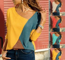 Load image into Gallery viewer, Stitching Contrast Color Round Neck Long Sleeve Casual T-Shirt Top