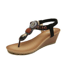 Load image into Gallery viewer, Bohemian Bead Clip Toe Elastic Wedge Heel Beach Flip Flops Sandals