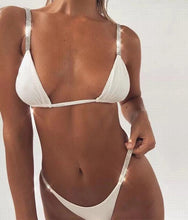 Load image into Gallery viewer, Ladies Sexy Split Bikini Solid Color White Black Swimsuit