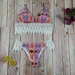 Fashion sexy printed lace split beach bathing suit