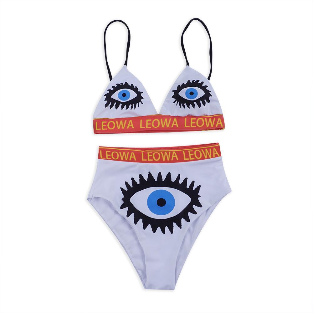New Split Swimsuit High Waist Feminine Print Eye Bikini