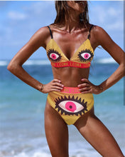 Load image into Gallery viewer, New Split Swimsuit High Waist Feminine Print Eye Bikini