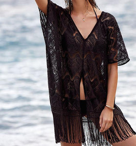 Fashion Women Lace Blouses Cover Up Lace Crochet Kaftan Short Sleeve Summer Beach Wear Casual Women Clothes