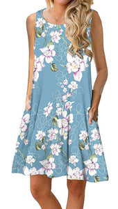 Spring / Summer Sleeveless Pullover Element Printed Pocket Swing Vest Dress-1