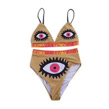 Load image into Gallery viewer, New Split Swimsuit High Waist Feminine Print Eye Bikini