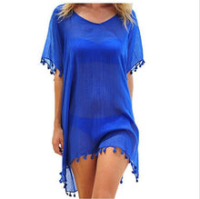 Load image into Gallery viewer, Crewneck chiffon fringed dress loose fit beach blouse