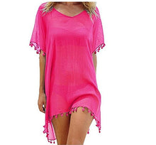 Load image into Gallery viewer, Crewneck chiffon fringed dress loose fit beach blouse