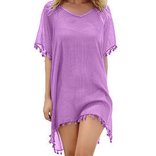 Load image into Gallery viewer, Crewneck chiffon fringed dress loose fit beach blouse