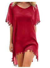 Load image into Gallery viewer, Crewneck chiffon fringed dress loose fit beach blouse