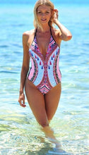 Load image into Gallery viewer, New Printed Color-blocking Geometric One-piece Swimsuit