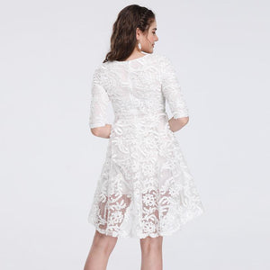 Temperament Waist Skirt Seven-piece Sleeve Slender Lace Dress