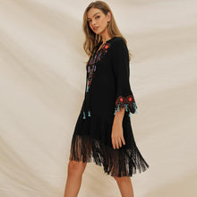 Load image into Gallery viewer, The suzucial stitched V-neck horn sleeve national embroidered bohmian dress.