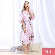 Load image into Gallery viewer, Peacock Nightgown Bathrobe Sexy Cardigan Silk Pajamas Women&#39;s Summer Home Wear 2
