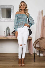 Load image into Gallery viewer, Off-The-Shoulder Print Elastic Long-Sleeved Top