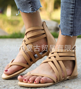 Knitted Toe Roman Sandals Female Summer Flat Large Size Women's Shoes