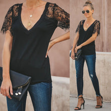Load image into Gallery viewer, Sexy V-neck Lace Stitch Short-sleeved T-shirt top