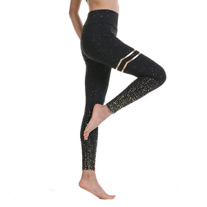 Hot Gold Print Yoga Pants High Waist Elastic Fitness Hips Slimmed Leggings Girl