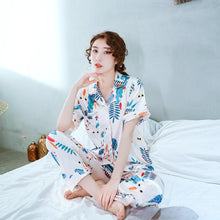 Load image into Gallery viewer, Spring and summer new ladies printed silk casual home clothes short sleeve trousers summer cardigan pajamas