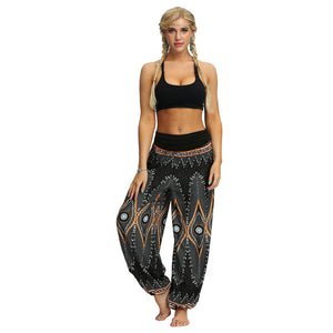 Women Bohemian Digital Printing Feather Fitness Yoga Casual Pants