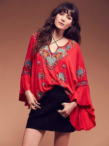 4 Color Embroidery tassel V-neck cotton embroidery sleeves shirt jacket