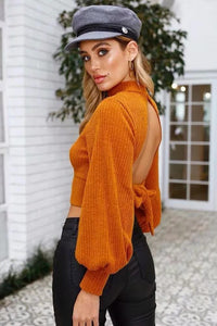 Solid Color Long Sleeve Backless Sweater