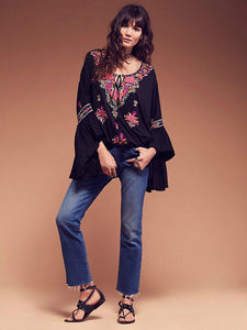 4 Color Embroidery tassel V-neck cotton embroidery sleeves shirt jacket