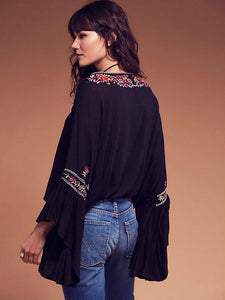 4 Color Embroidery tassel V-neck cotton embroidery sleeves shirt jacket