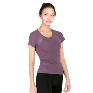 Yoga suit short-sleeved top gathers beauty back sexy mesh sports quick dry fitness yoga suit T-shirt