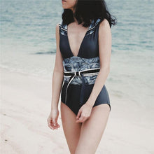 Load image into Gallery viewer, Retro Print New High Slit One-piece Swimsuit