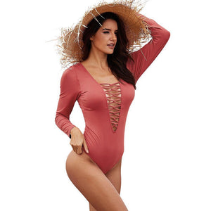 One-piece Swimsuit Female Long-sleeved Cross Hollow Backless Triangle Swimsuit