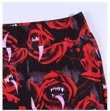 Load image into Gallery viewer, Women&#39;s Dark Gothic Rose Print Knee Cutout Leggings Pants
