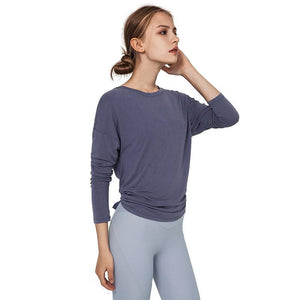 European and American solid color loose back Yoga suit top women's modal long sleeve quick dry running women's fitness suit