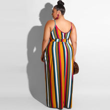 Load image into Gallery viewer, Large Women&#39;s Stripe Loose Dress with Belt and Suspender Summer