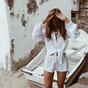 Lace Shirt Style Beach Cover Up Sexy Cardigan Vacation Bikini Cover Up