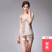 Load image into Gallery viewer, Ice Silk Pajamas Dragon Pattern Summer Silk Sleeping Skirts Women&#39;s Suspenders Shorts Two Suit Pendant Home Clothes