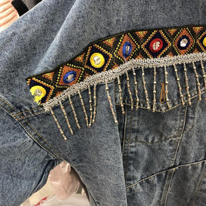 National Wind Embroidery  Old Water-washing and Denim Jacket.