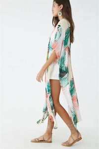 Cotton Color Leaf Printing Vacation Beach Cover Up