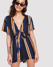 Load image into Gallery viewer, Print Deep V Neck Short Sleeve Jumpsuit Rompers