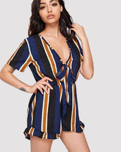 Load image into Gallery viewer, Print Deep V Neck Short Sleeve Jumpsuit Rompers