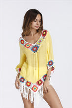 Load image into Gallery viewer, Bohemian Hook crochet large size bamboo cotton long coat Yellow and White color