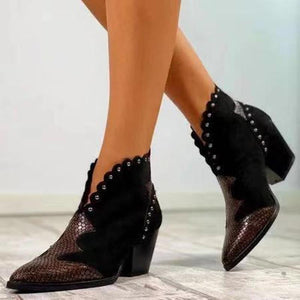 Single Hit Fall and Winter Pointy Thick Heel Casual Short Women's  Martin Boots