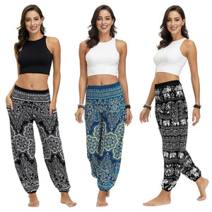 Ethnic print casual loose straight harem pants sports yoga pants