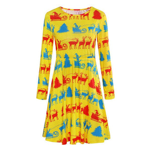 Autumn and winter new Christmas clothing print long-sleeved women's dress