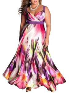 Women's dresses Europe and the United States new print deep V sexy sling large size dress