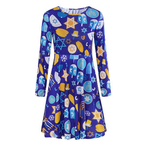 Autumn and winter new Christmas clothing print long-sleeved women's dress