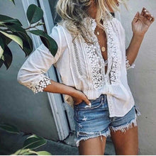 Load image into Gallery viewer, Casual Solid Color Cotton Lace Patchwork Blouses Tops