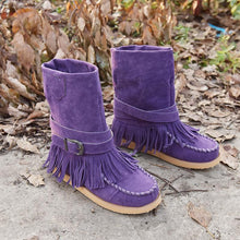 Load image into Gallery viewer, Tassel Flat Sole Large Buckle Hand Sewn National Style Cotton Boots