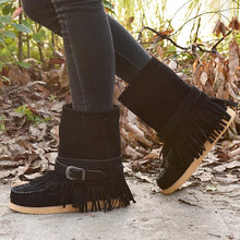 Load image into Gallery viewer, Tassel Flat Sole Large Buckle Hand Sewn National Style Cotton Boots